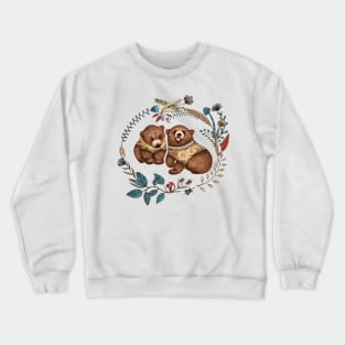 Whimsical Bear Pair with Fantasy Flora Crewneck Sweatshirt